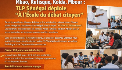 Mbao, Rufisque, Kolda, Mbour : TLP Sénégal déploie “À l’École du débat citoyen”